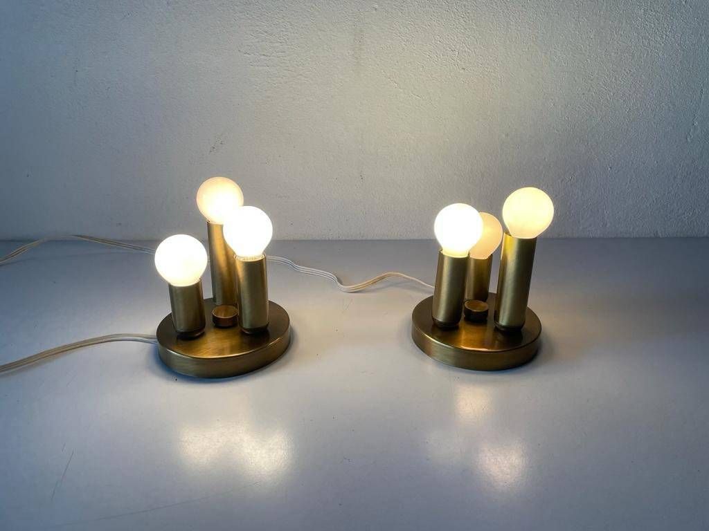 photo furniture Rare Space Age Antique Gold Metal Triple Tube Mini Pair Of Ceiling Lamps By Tz, 1960s, Germany