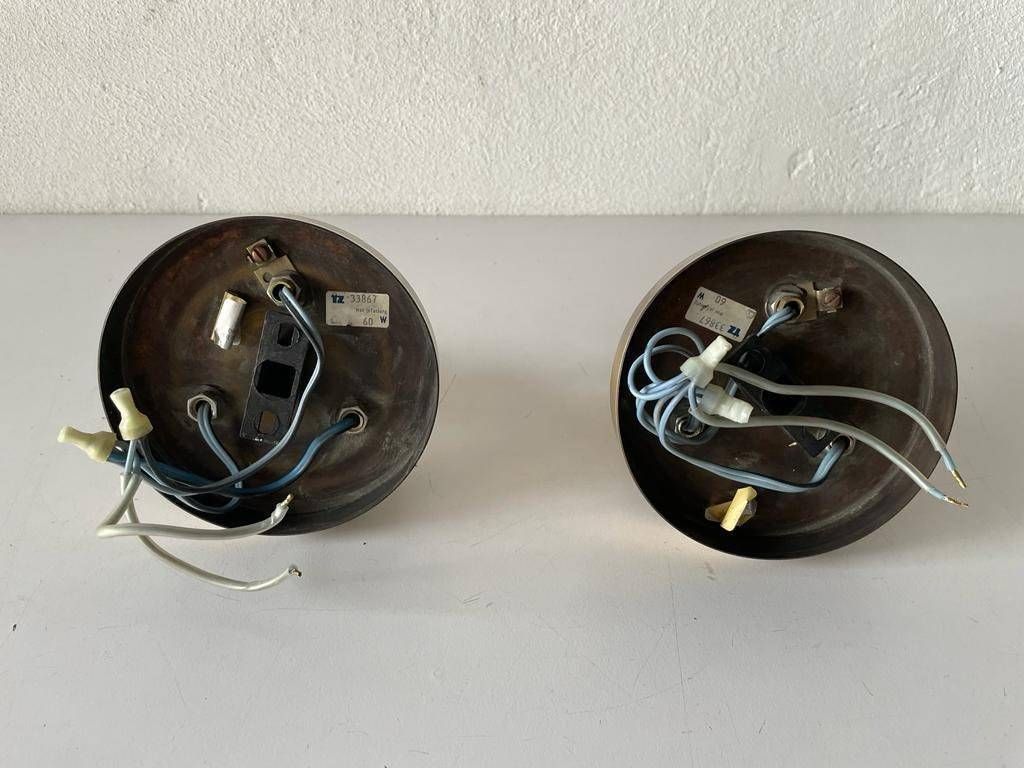 photo for sale Rare Space Age Antique Gold Metal Triple Tube Mini Pair Of Ceiling Lamps By Tz, 1960s, Germany