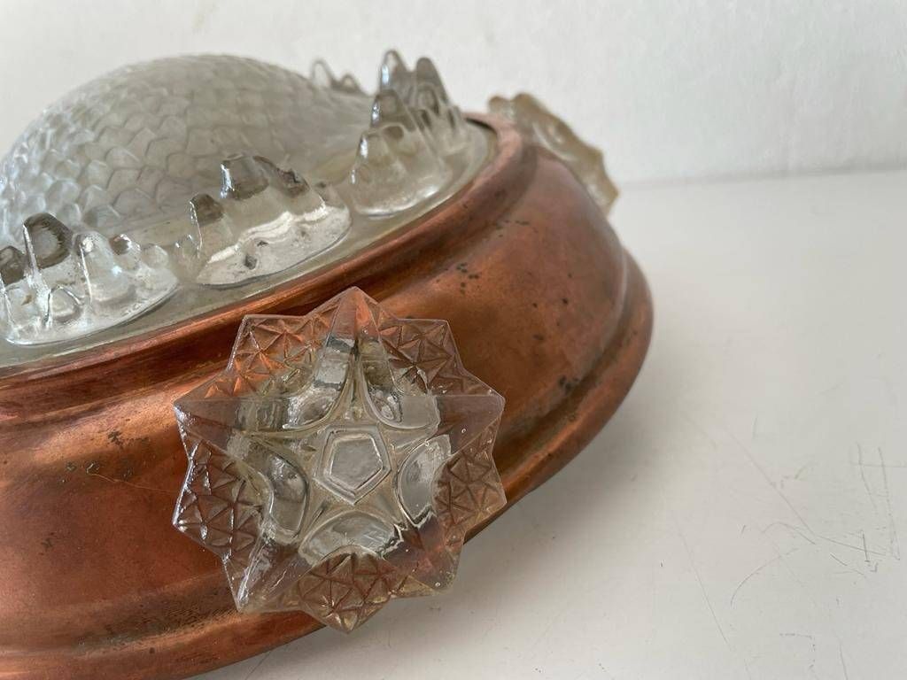 Exceptional Italian Art Deco Copper And Glass Flush Mount Ceiling, 1970s, Italy photo buy