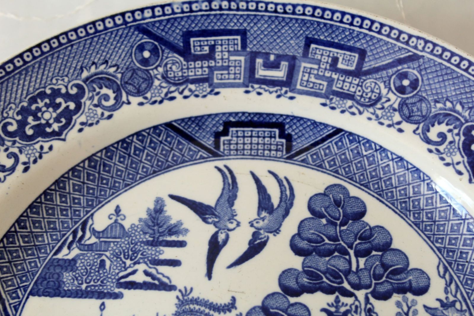 19th Century Rare 2 Antique Collectible Plates, Cappellemans Aine Jemappes Belgium, Willow Patters, Ironstone Ceramic Blue And White photo for sale