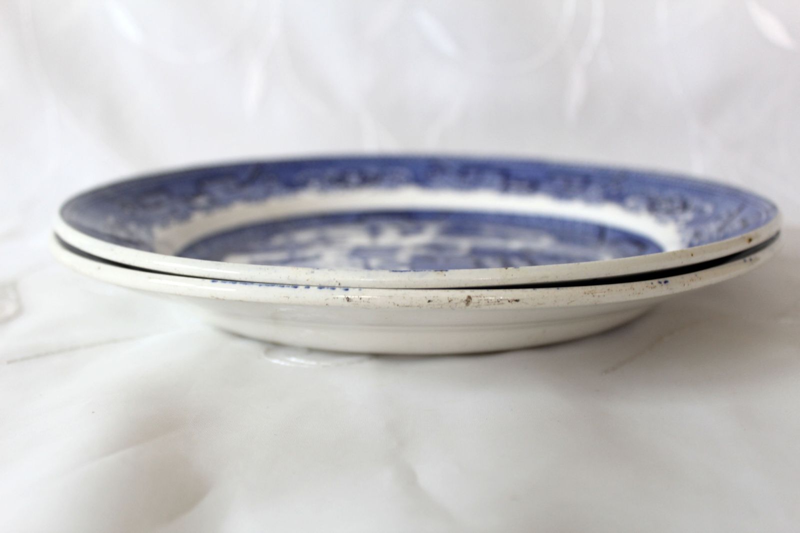 19th Century Rare 2 Antique Collectible Plates, Cappellemans Aine Jemappes Belgium, Willow Patters, Ironstone Ceramic Blue And White photo 64.0