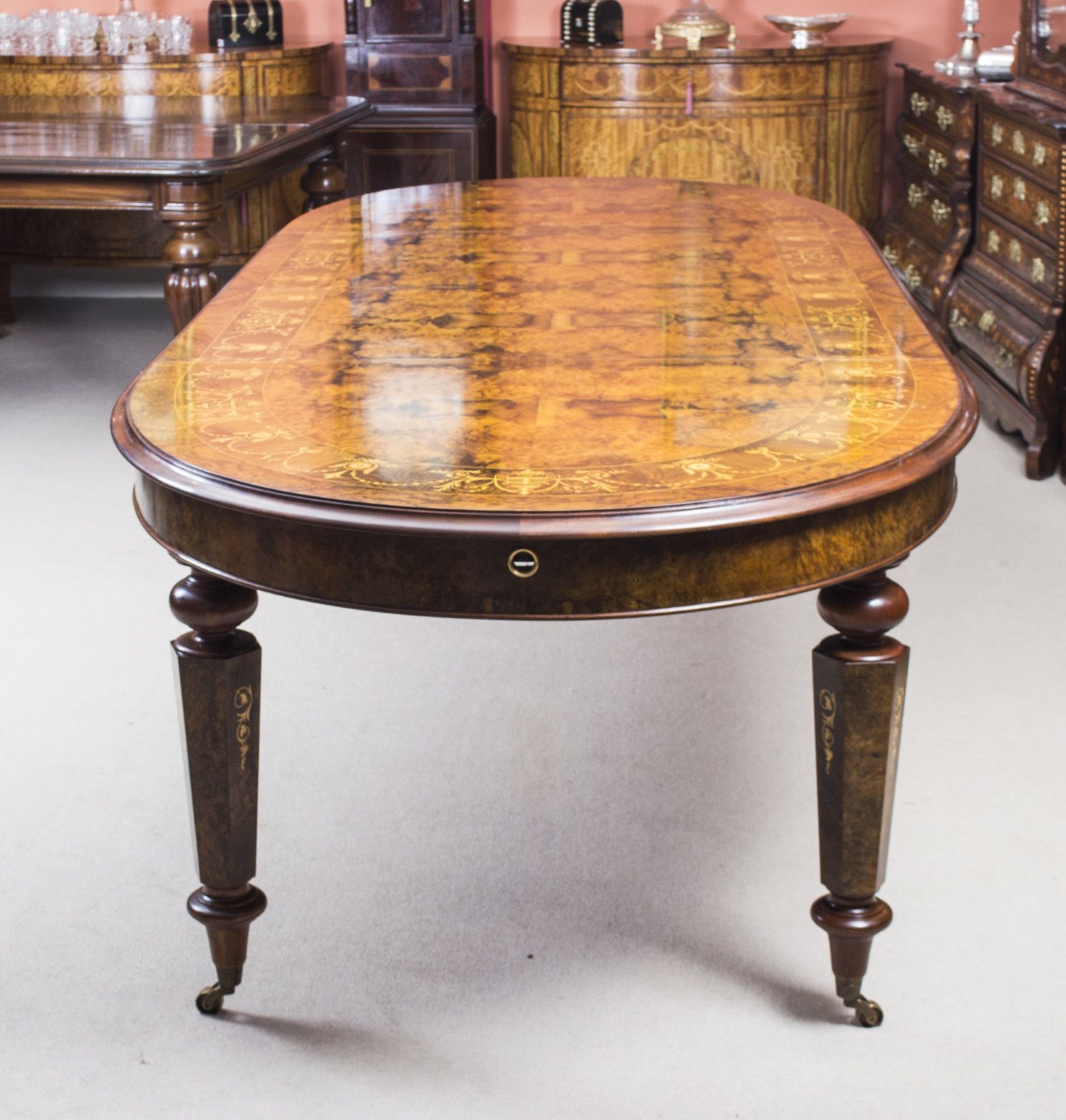 Stunning Burr Walnut Marquetry Dining Table 10 Chairs photo buy