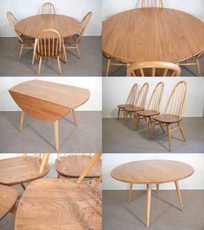 A Drop Leaf Dining Table And Four Quaker Chairs By Lucian Ercolani For Ercol Furniture, C1970s.