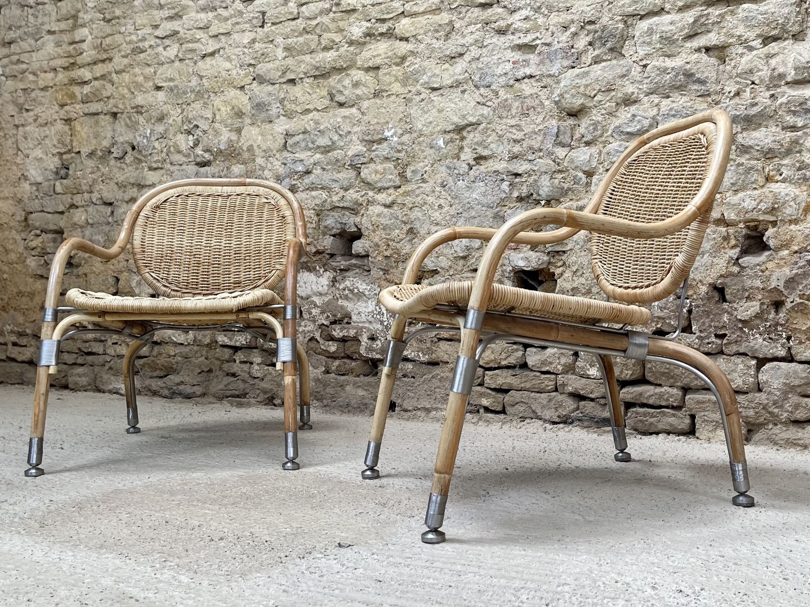 Vintage Ikea Garden Patio Chairs Chair Mats Theselius Rattan And Steel Armchair Bedroom Chair Pair.