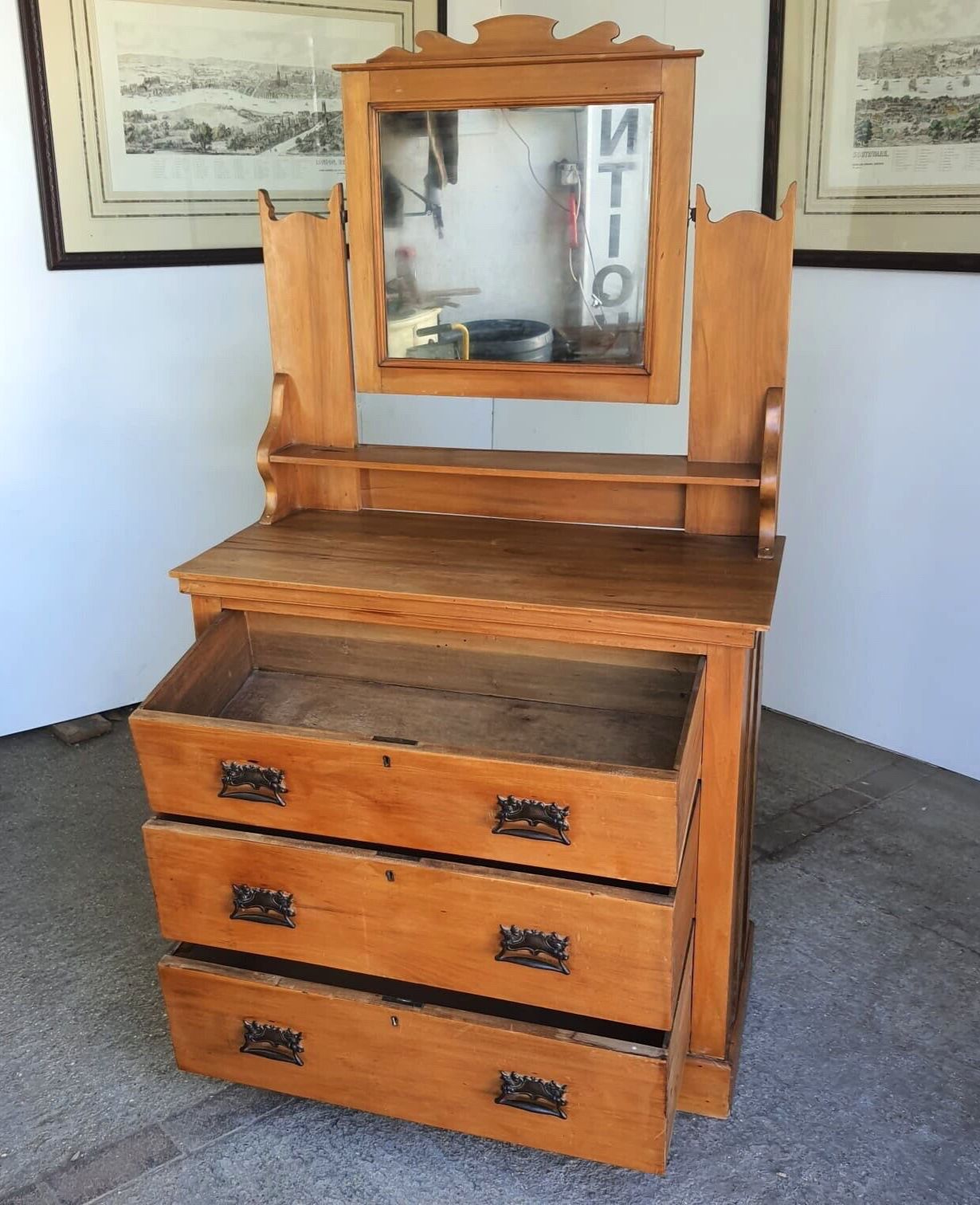 Antique Walnut Art Nouveau Dressing Drawers Mirror Dressing Table Bedroom photo vinterior