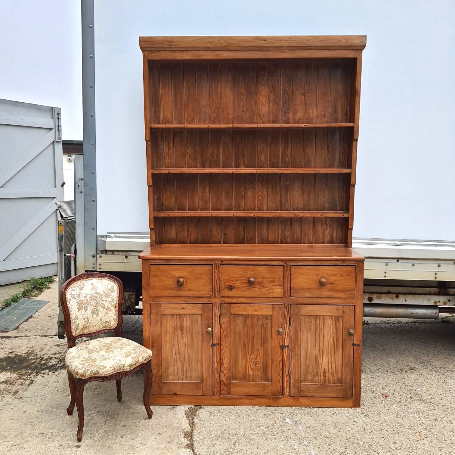20thc Very Large Waterfall Dresser Shelves Cupboard Cabinet Drawers Kitchen