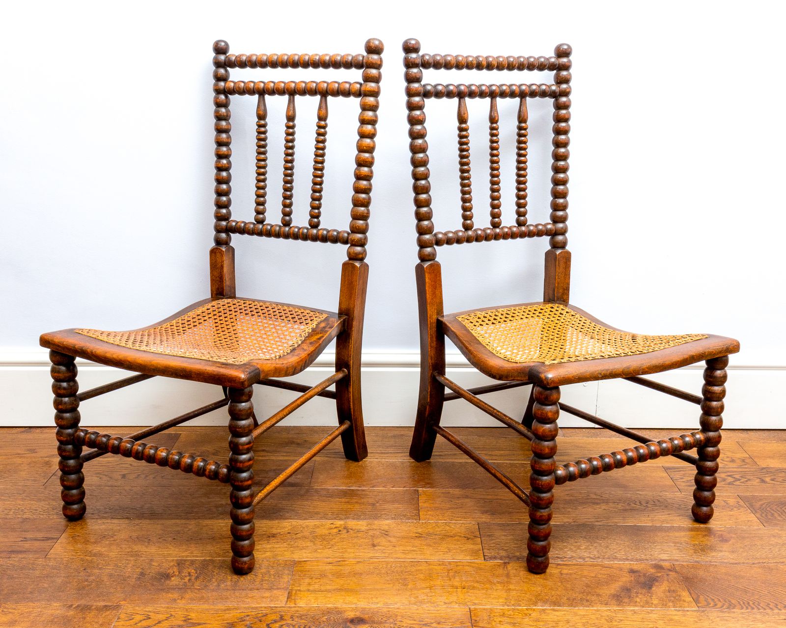 photo vintage Rare Pair Of Victorian Initialed 1800s Bobbin Turned Chairs By Bowen And Mallon
