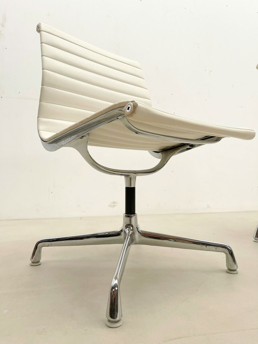 Pair Of White Vegan Leather Desk Chairs By Charles Eames For Herman Miller photo 1900.0