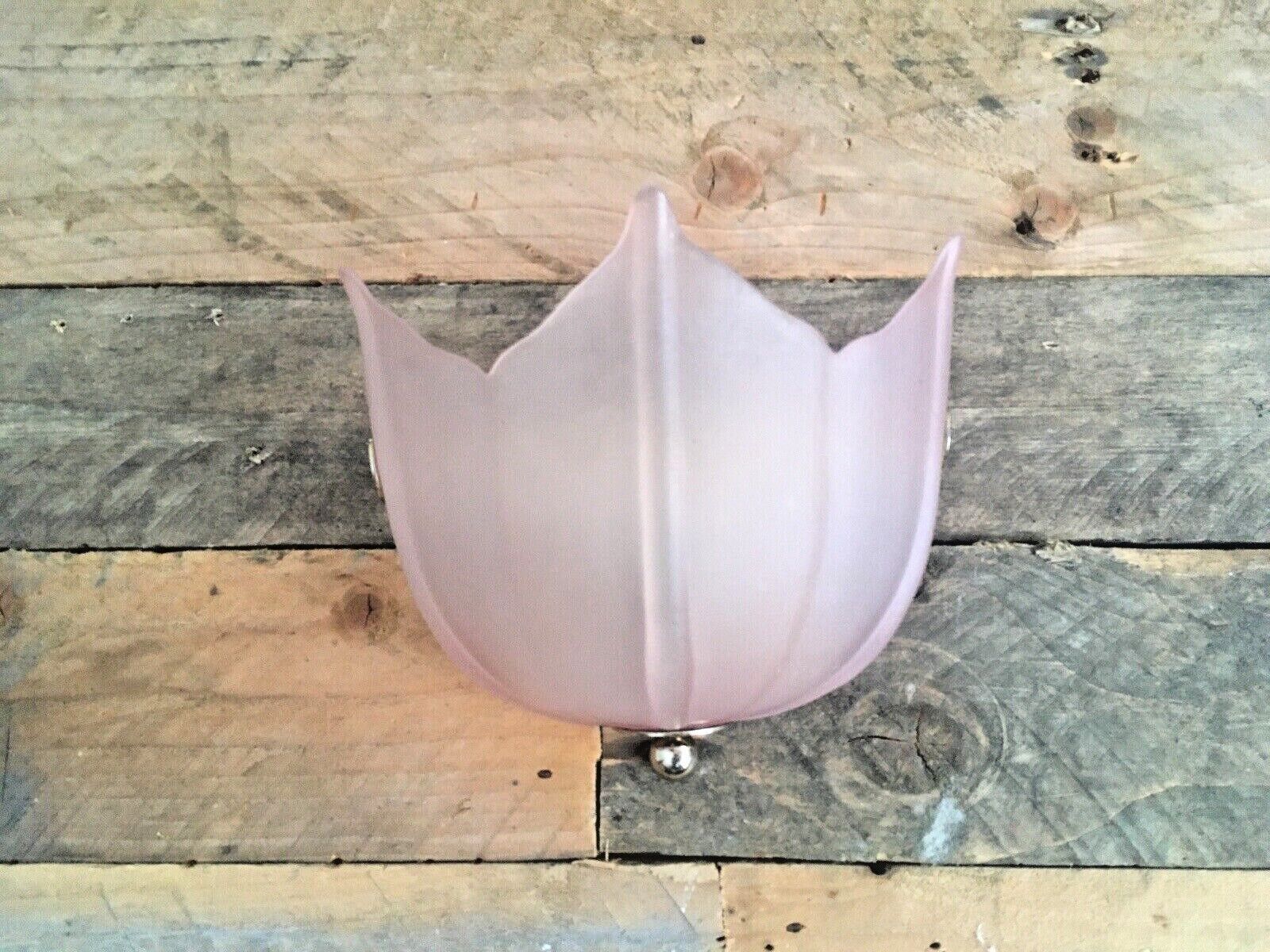 Vintage 1970's Bhs Pink Frosted Lotus Flower Art Deco Style Glass Wall Up Light