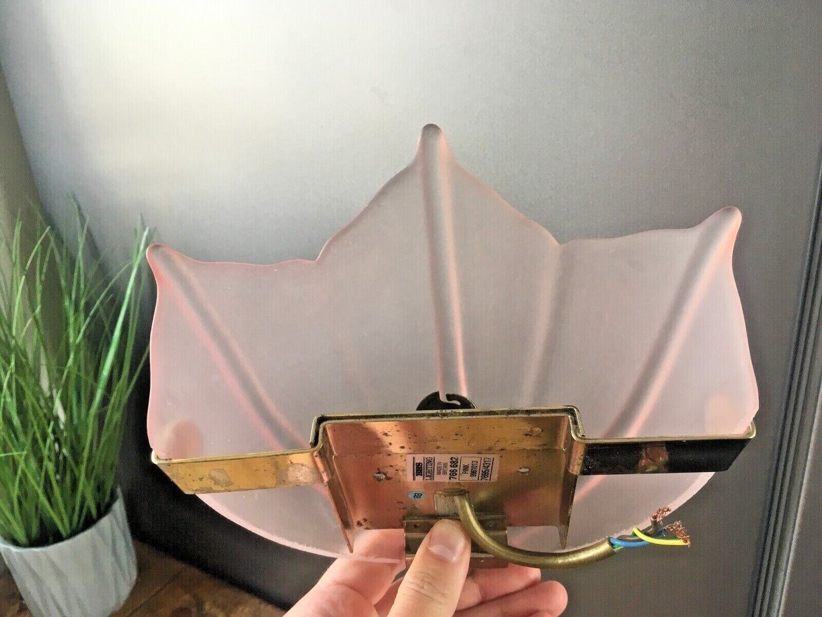 Vintage 1970's Bhs Pink Frosted Lotus Flower Art Deco Style Glass Wall Up Light photo buy