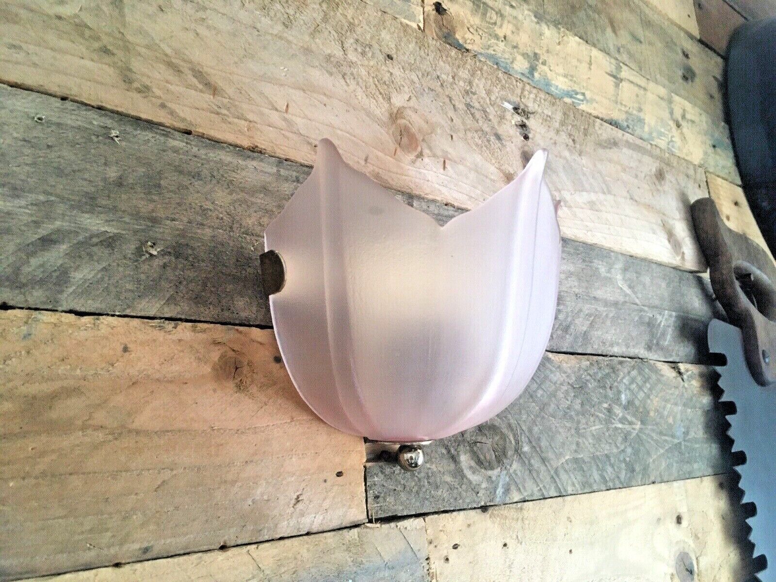 photo for sale Vintage 1970's Bhs Pink Frosted Lotus Flower Art Deco Style Glass Wall Up Light