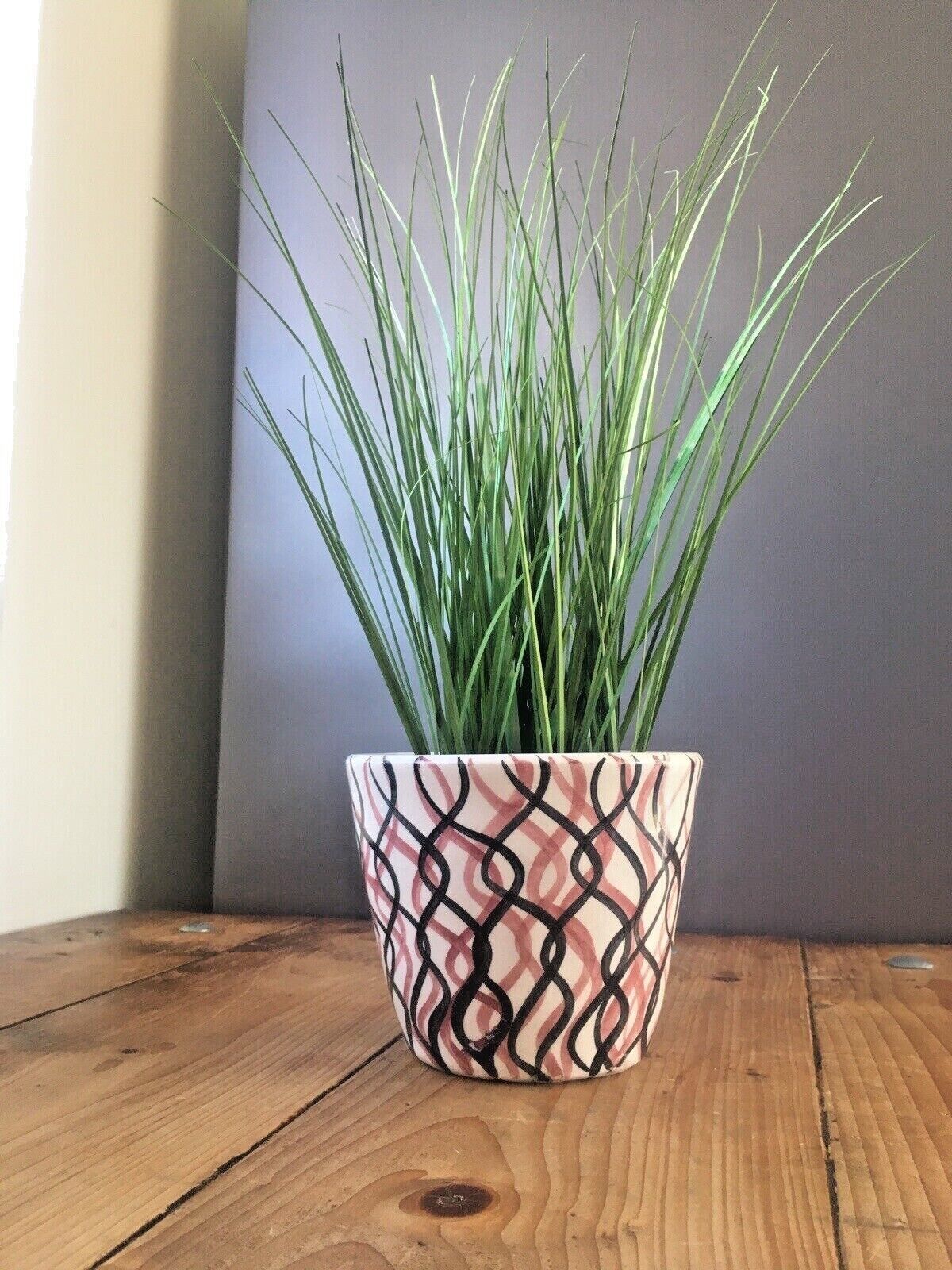 Mid Century 50's 60's Squiggly Striped Pottery Planter Plant Pot Vintage Retro