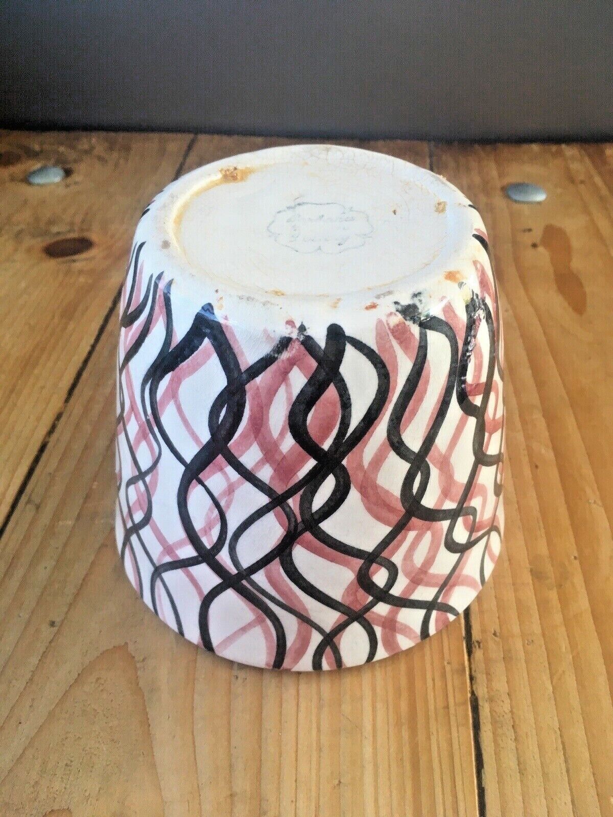 Mid Century 50's 60's Squiggly Striped Pottery Planter Plant Pot Vintage Retro photo vintage
