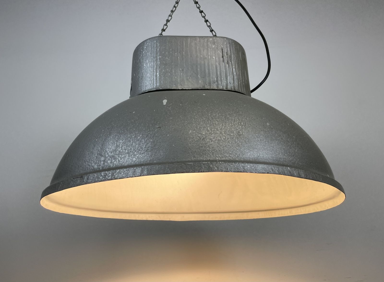 Large Oval Industrial Polish Factory Pendant Lamp From Mesko, 1970s photo vintage