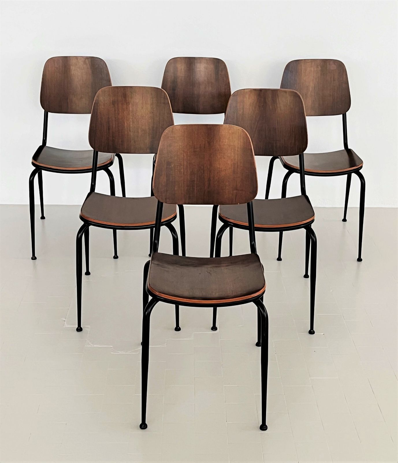 Italian Midcentury Plywood Nutwood Chairs By Velca Legnano, 1960s
