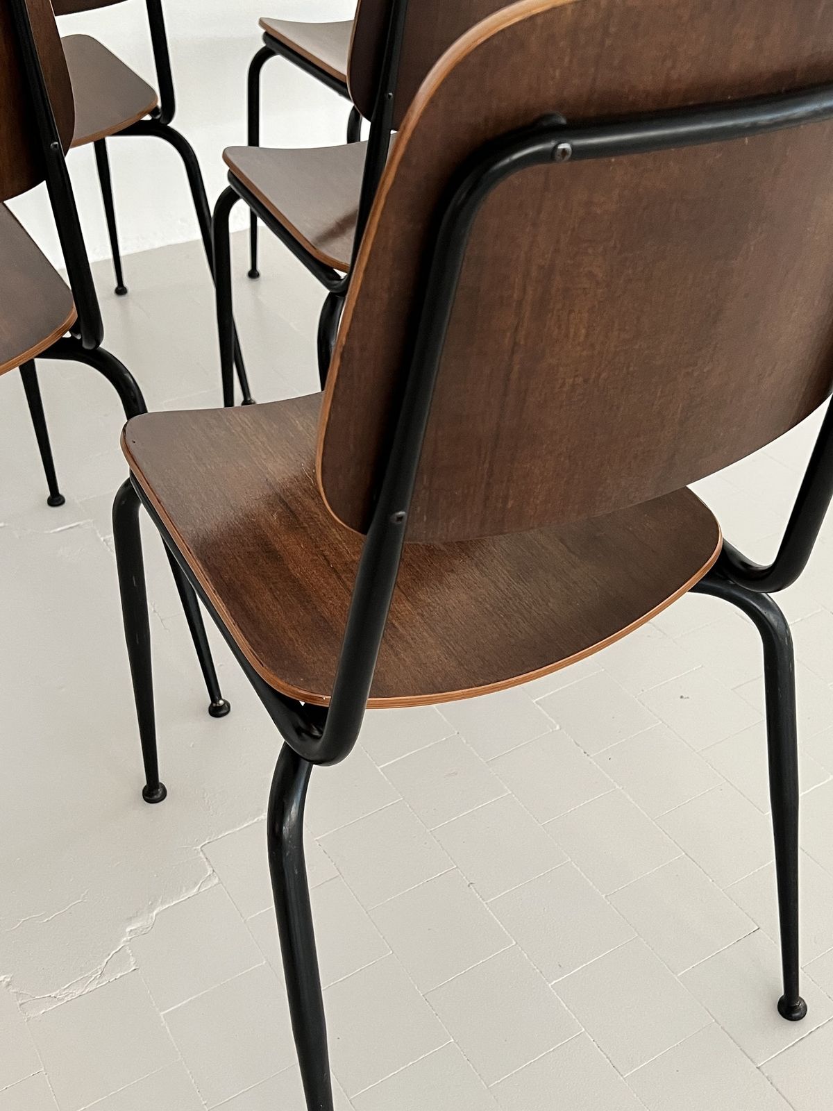 Furniture Italian Midcentury Plywood Nutwood Chairs By Velca Legnano, 1960s photo