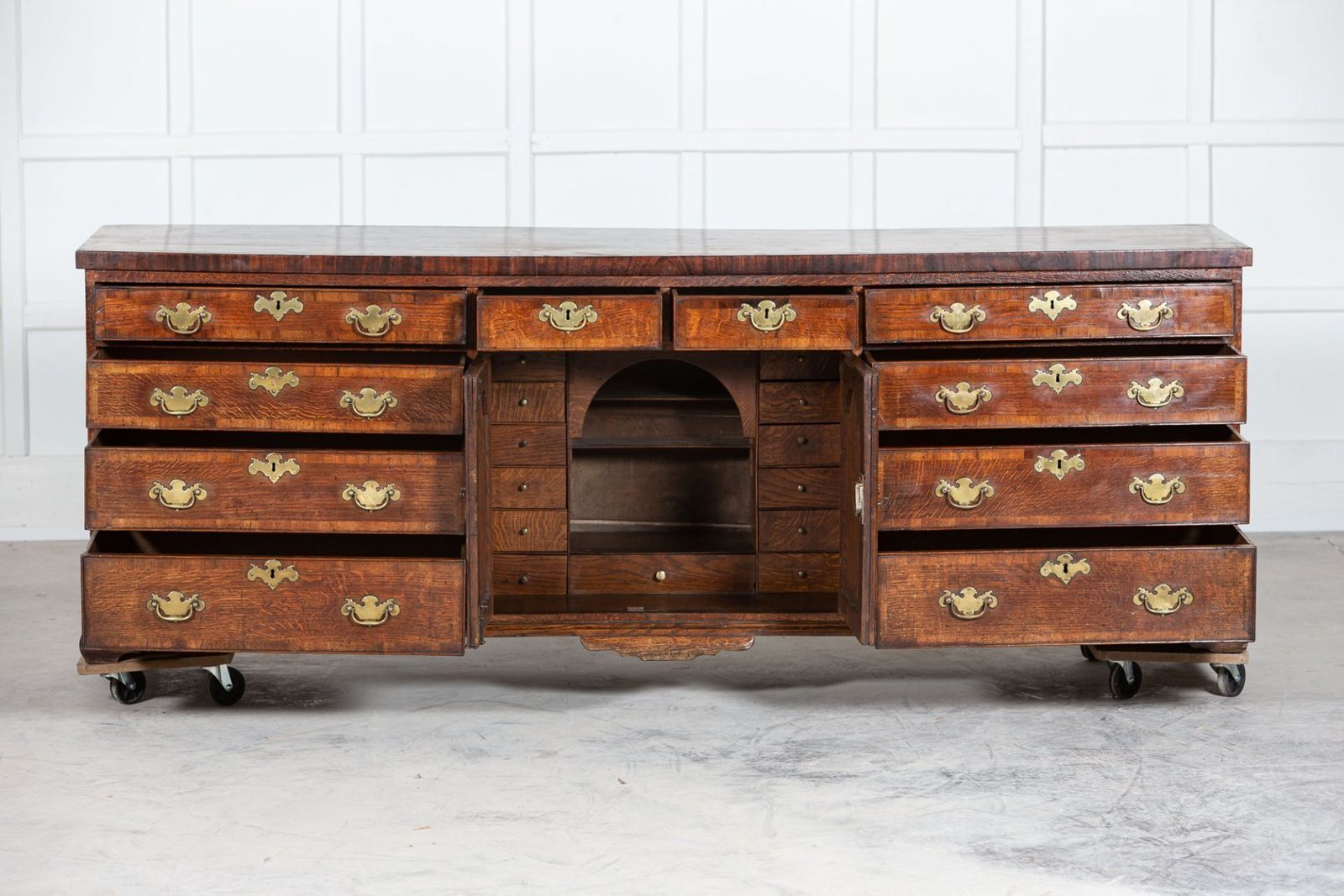 Large English 18thc George I Oak Dresser Base