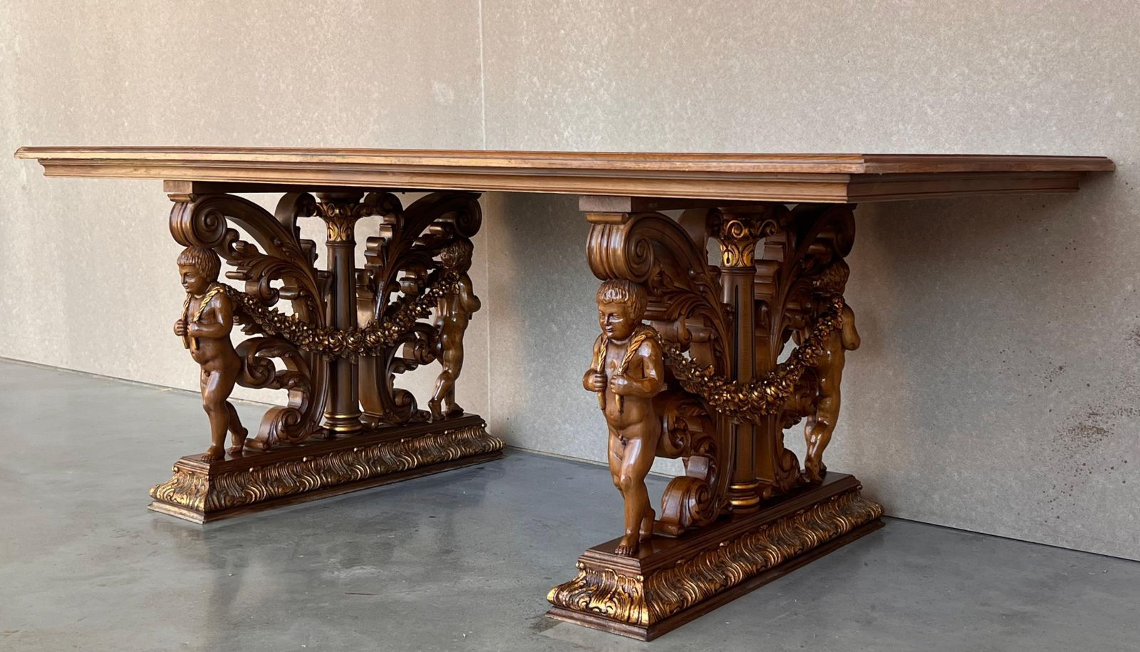 Table centrale ou table à manger française en chêne blanchi et marqueterie sculptée, début du XXe siècle photo 9856.0