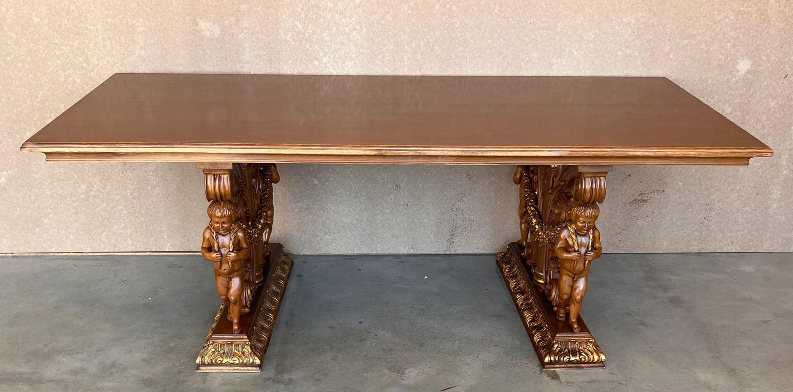 Table centrale ou table à manger française en chêne blanchi et marqueterie sculptée, début du XXe siècle photo buy