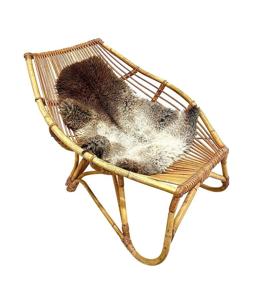 A 1970s Italian Riviera Bamboo Lounge Chair In The Style Of Franco Albini photo for sale