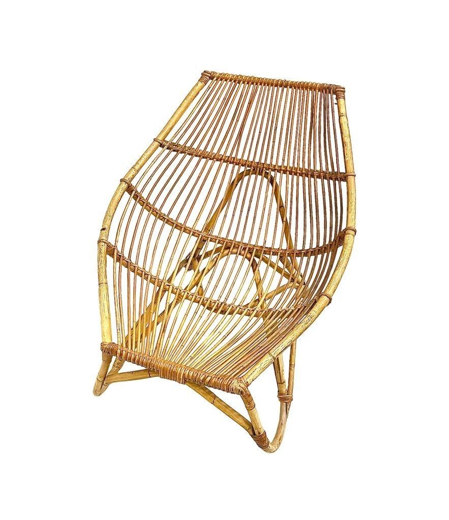 A 1970s Italian Riviera Bamboo Lounge Chair In The Style Of Franco Albini photo vintage
