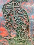 Islamic Calligraphy Carved Wooden Plaque In The Form Of A Falcon photo for sale
