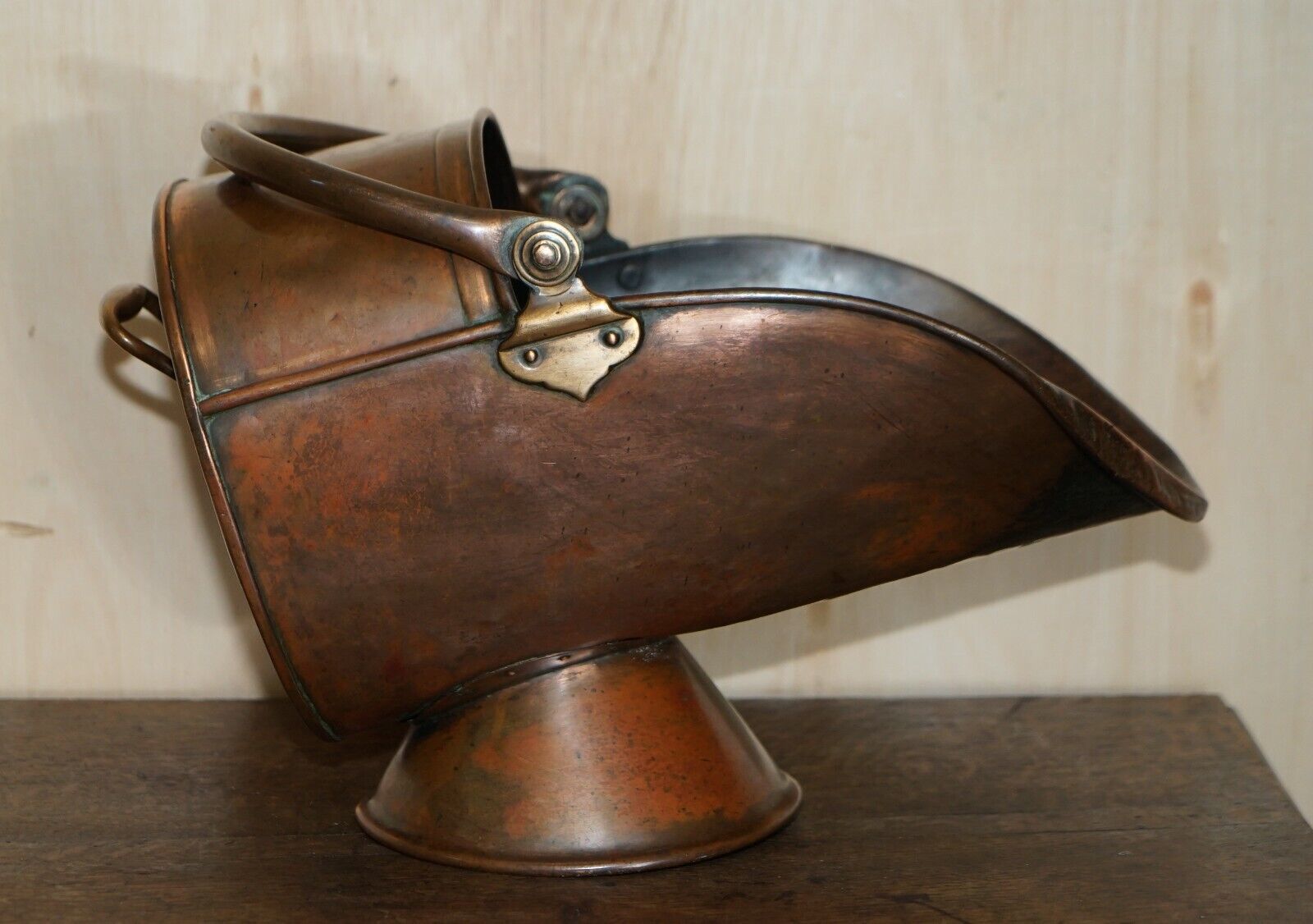 Antique Circa 1860 English Copper Coal Helmet Scuttle For Fireplaces Mantles photo furniture