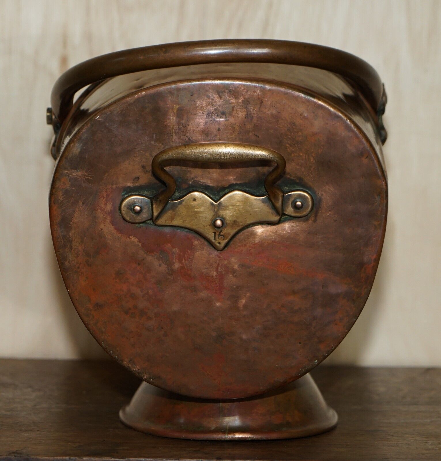 Antique Circa 1860 English Copper Coal Helmet Scuttle For Fireplaces Mantles photo buy