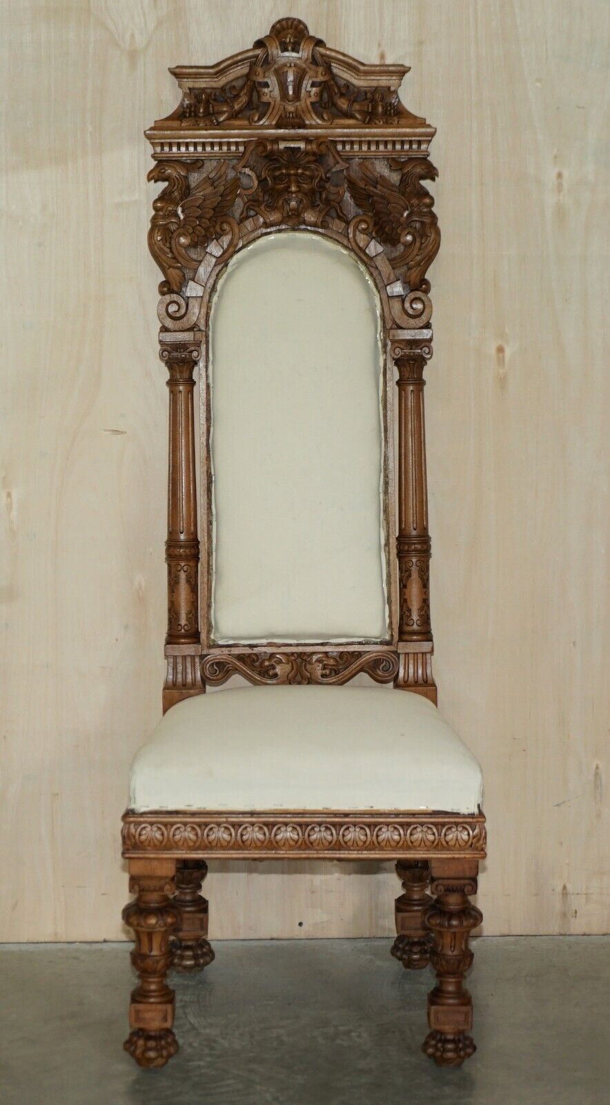 Pair Of Ornate Carved Antique Italian Throne Chairs With Griffins / Dragons photo for sale