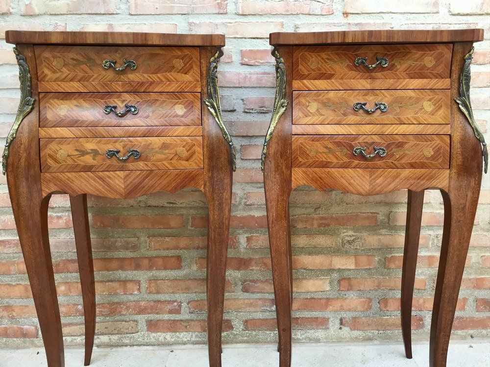 French Classic Louis Vx Style Marquetry Nightstands With Three Drawers, 1920s, Set Of 2 photo furniture