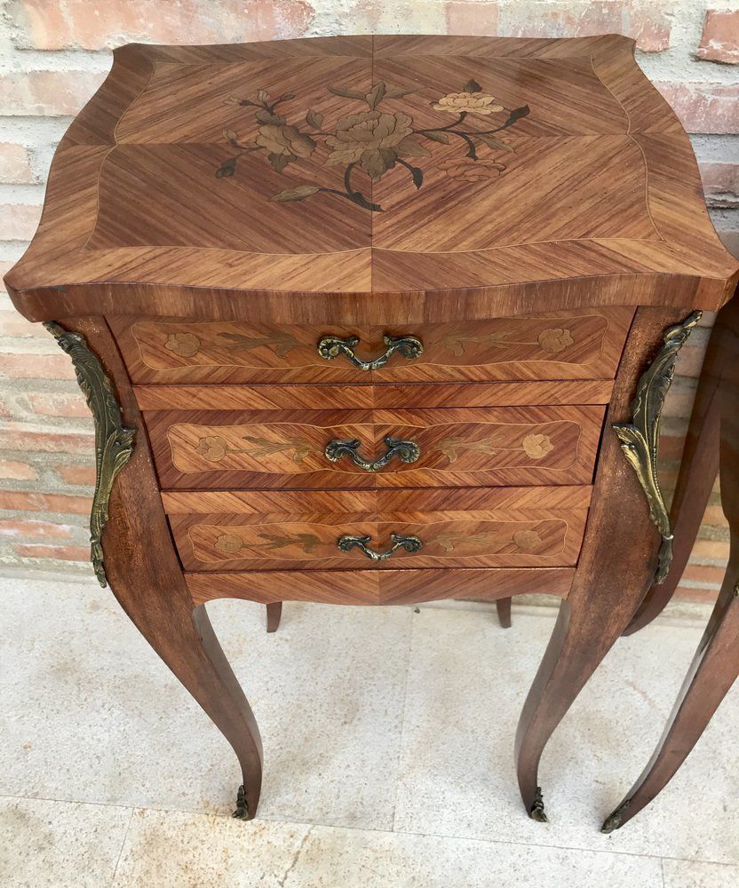Furniture French Classic Louis Vx Style Marquetry Nightstands With Three Drawers, 1920s, Set Of 2 photo