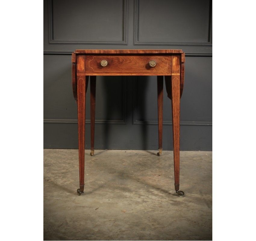 Georgian Mahogany Inlaid Pembroke Table photo vintage