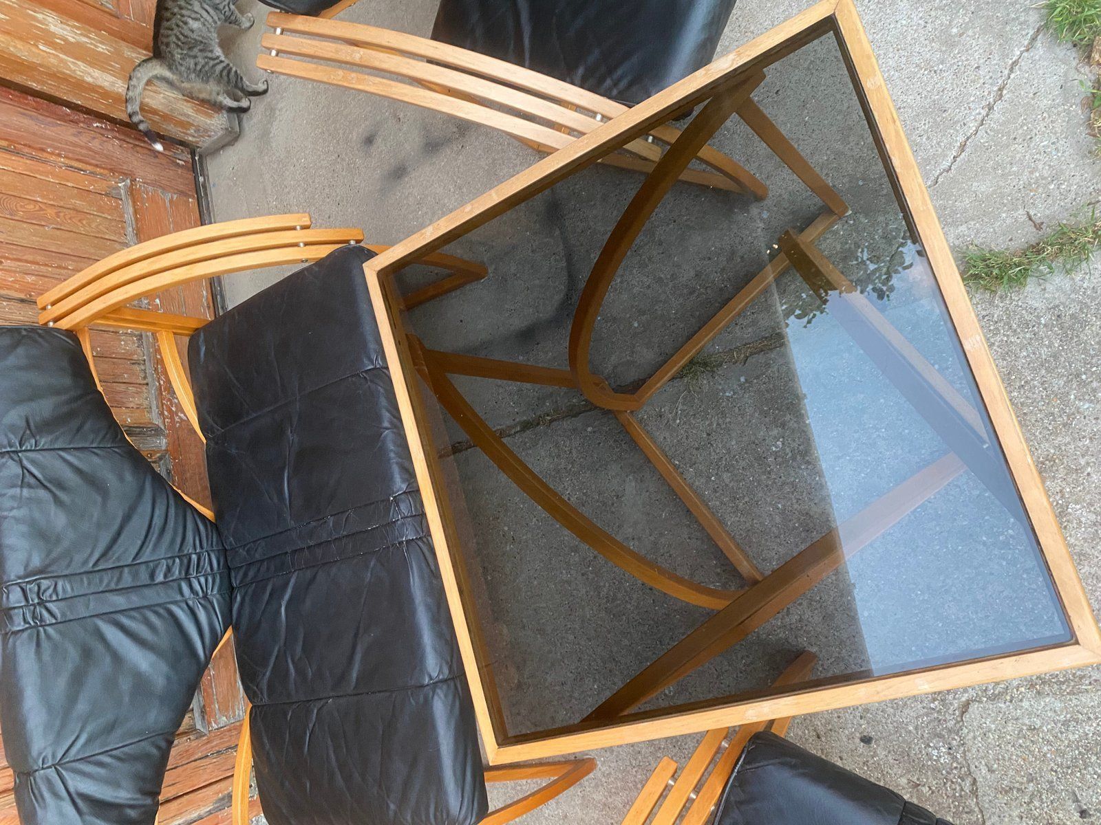 Mid Century Leather Sofa, Armchair And Table, Set Of 4 photo vinterior