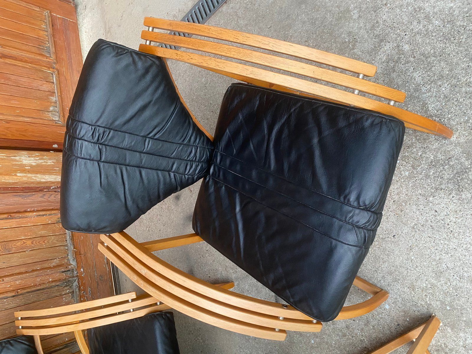 Mid Century Leather Sofa, Armchair And Table, Set Of 4 photo vintage
