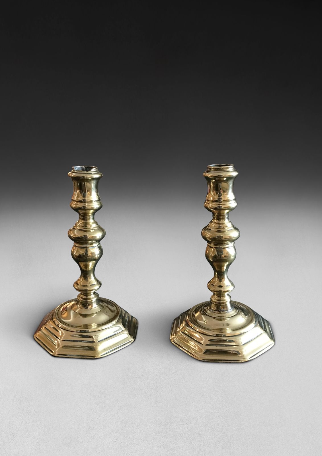 Pair Of 18th Century Brass Octagonal Base Candlesticks