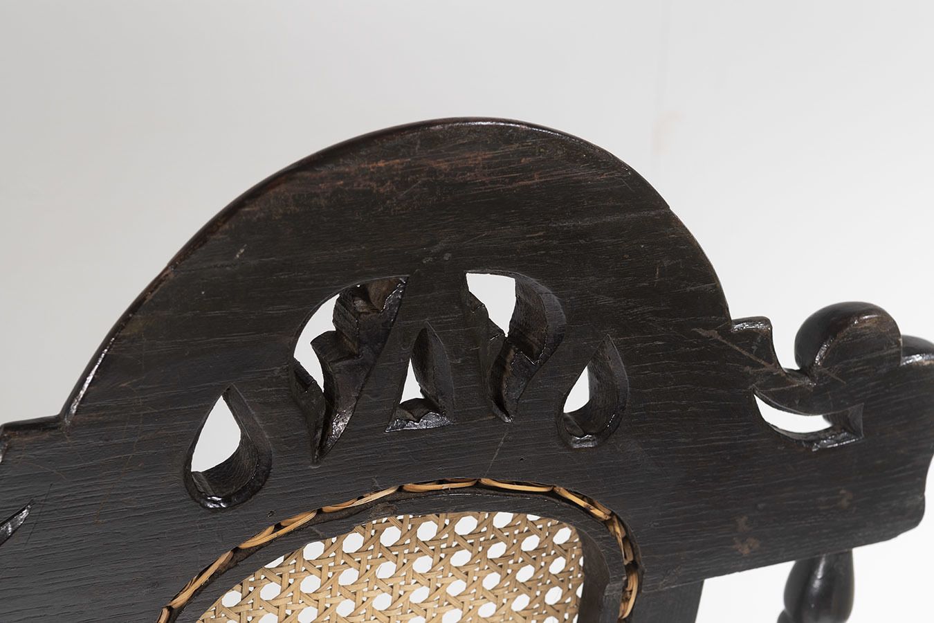 photo for sale 19thc Jacobean Renaissance Carved Oak High Back Cane 3 Seater Hall Bench Settee