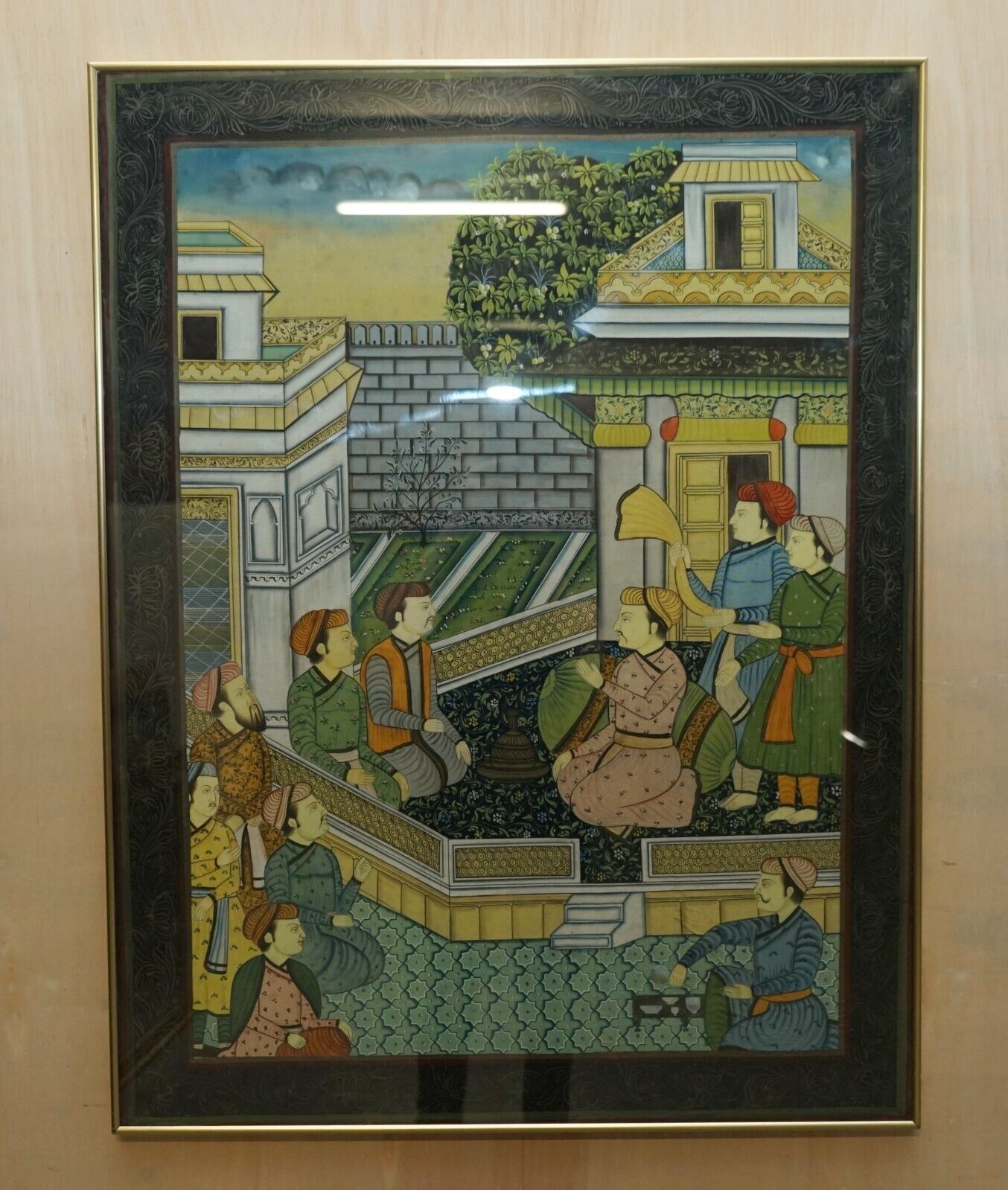 Pair Of Collectable Antique Persian Hand Painted Oriental Scenes On Silk Framed photo furniture
