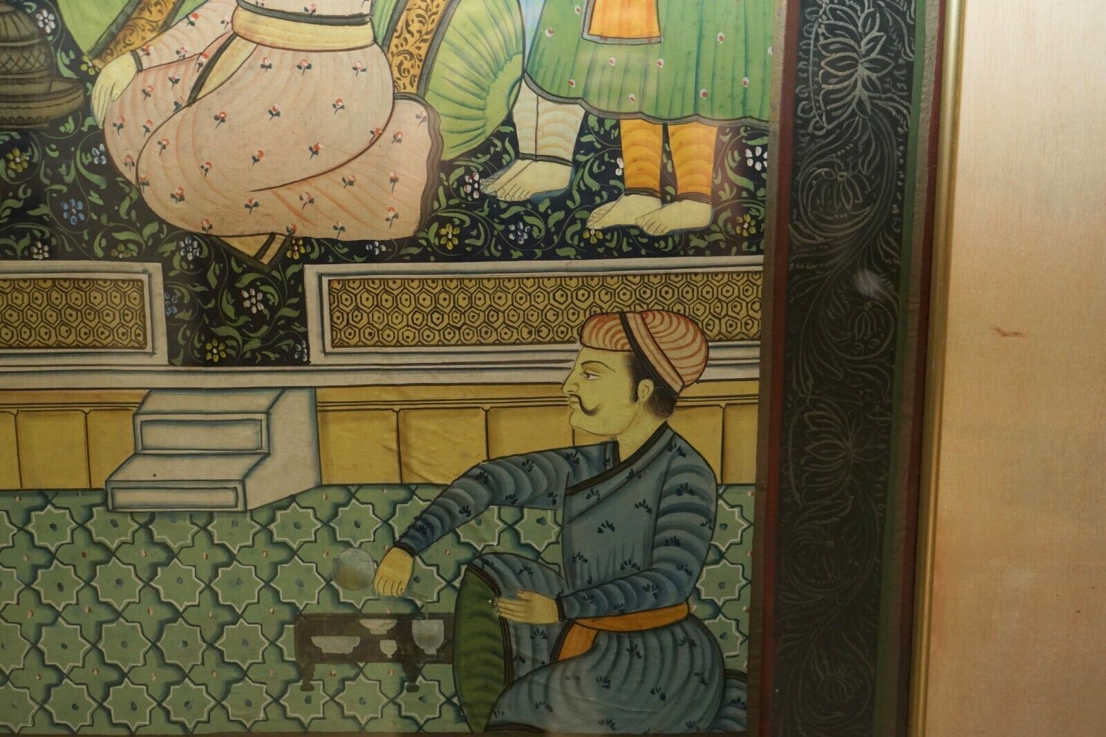 Pair Of Collectable Antique Persian Hand Painted Oriental Scenes On Silk Framed photo Art