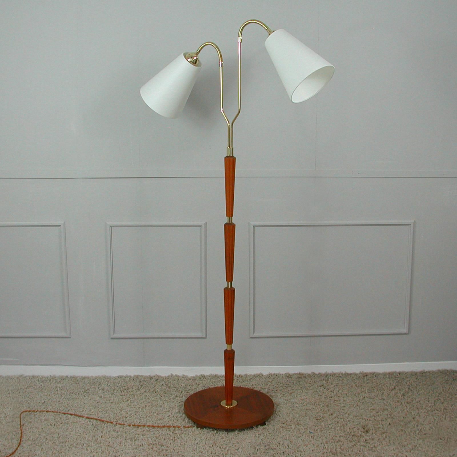 Swedish 1940s Teak & Brass Organic Modernist Floor Lamp photo vinterior