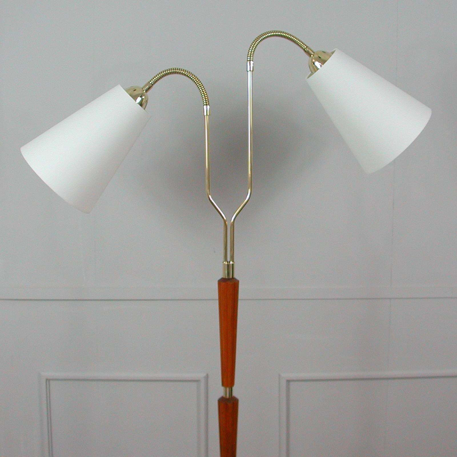 Swedish 1940s Teak & Brass Organic Modernist Floor Lamp photo vintage
