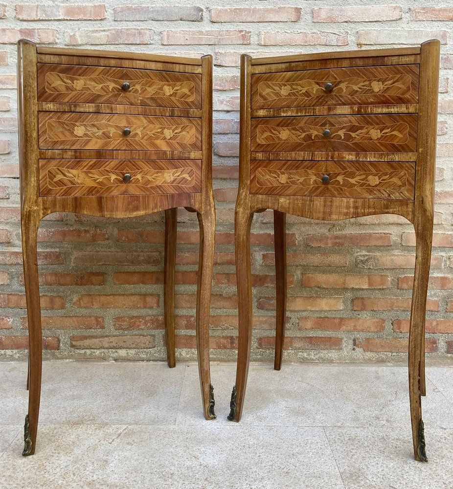 French Nightstands In Walnut With Three Drawers, 1940s, Set Of 2 photo furniture