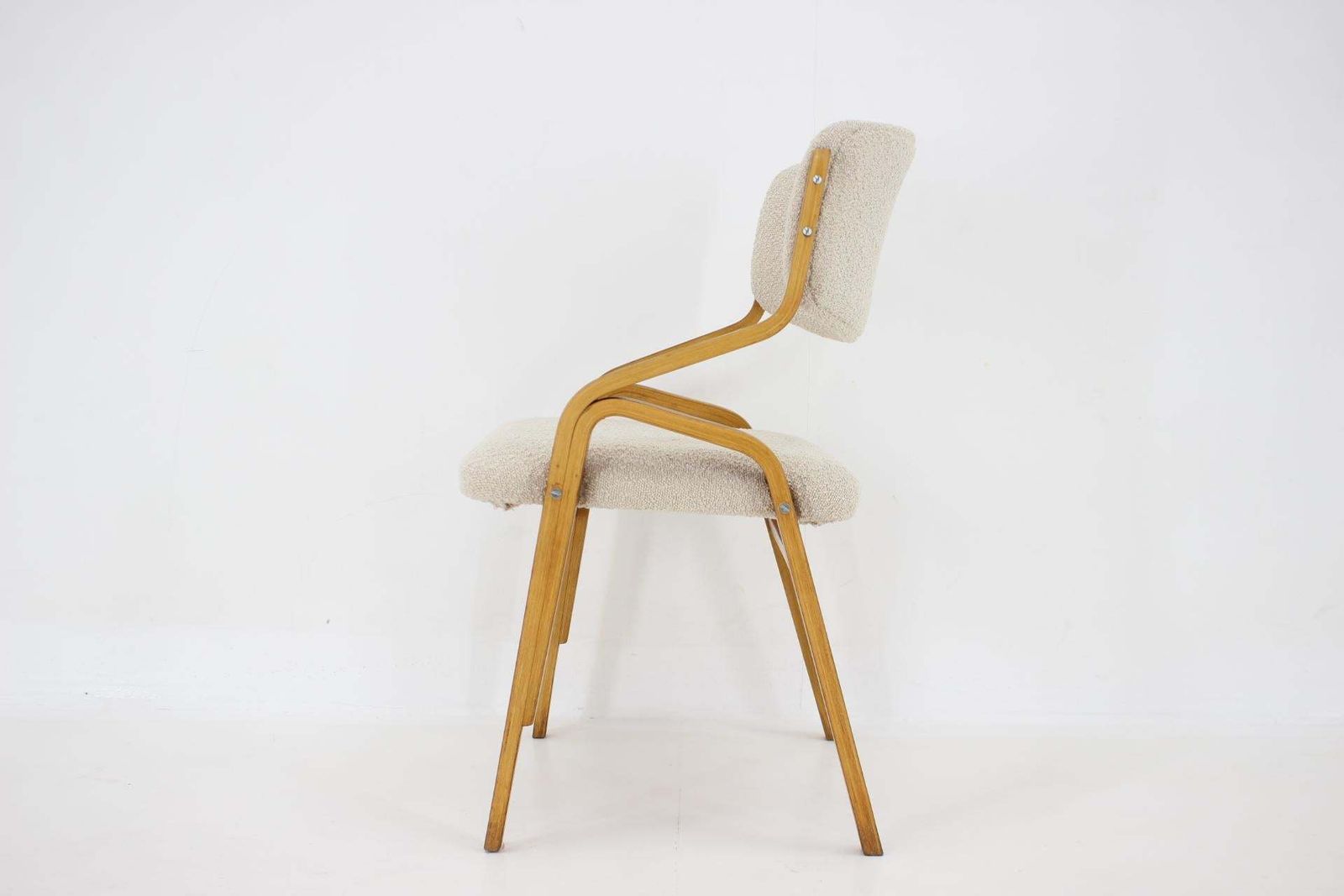 1970s Ludvík Volák Four Bentwood Dining Chairs In Boucle Fabric, Czechoslovakia photo 1594.0