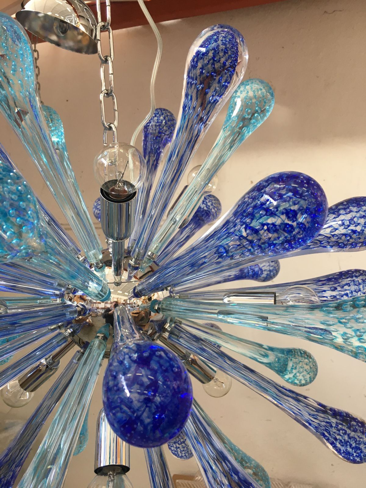 Murano Glass Sputnik Chandelier With Blue Air Drops And Kromo Metal Frame photo buy
