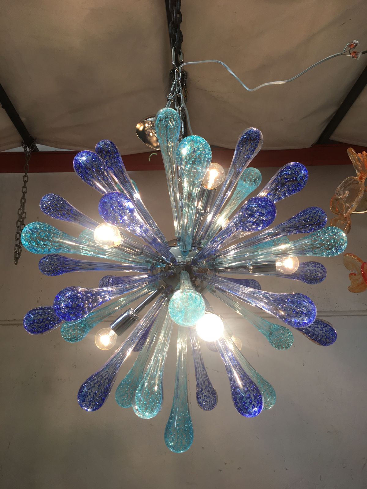 Lighting Murano Glass Sputnik Chandelier With Blue Air Drops And Kromo Metal Frame photo