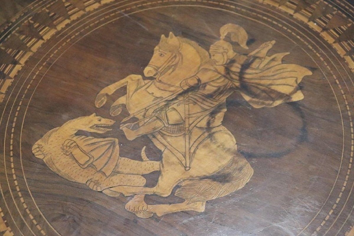 Antique Walnut Inlay Center Table, 1850s photo buy