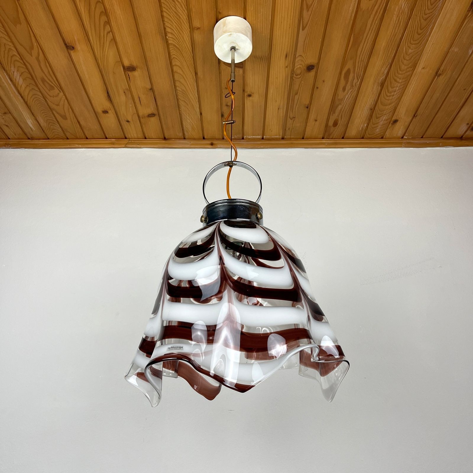 Original Murano Glass Brown Pendant Lamp Fazzoletto By Av Mazzega Italy 1970s photo for sale