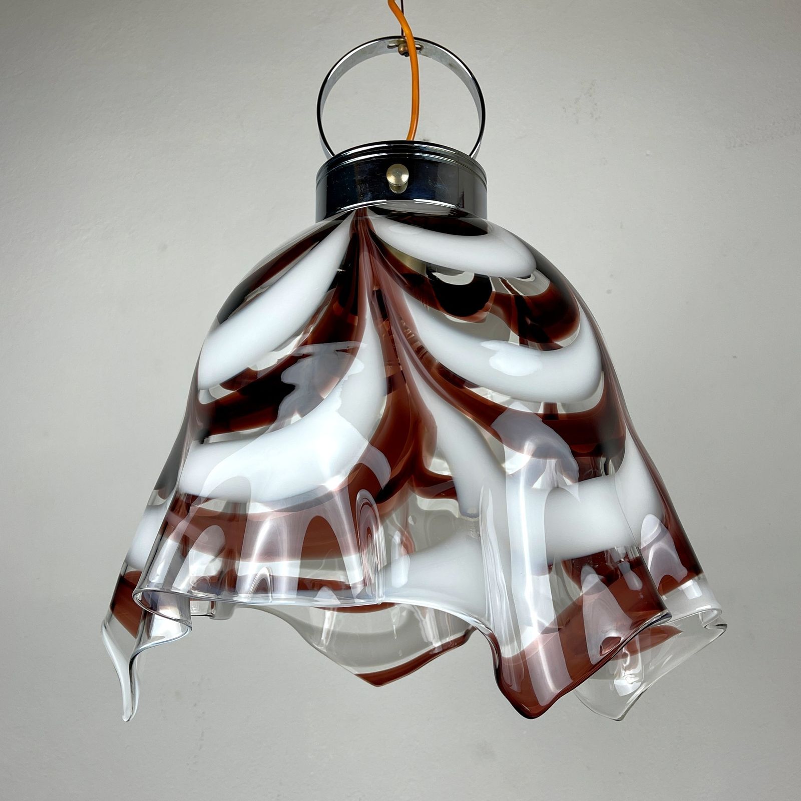 Lighting Original Murano Glass Brown Pendant Lamp Fazzoletto By Av Mazzega Italy 1970s photo