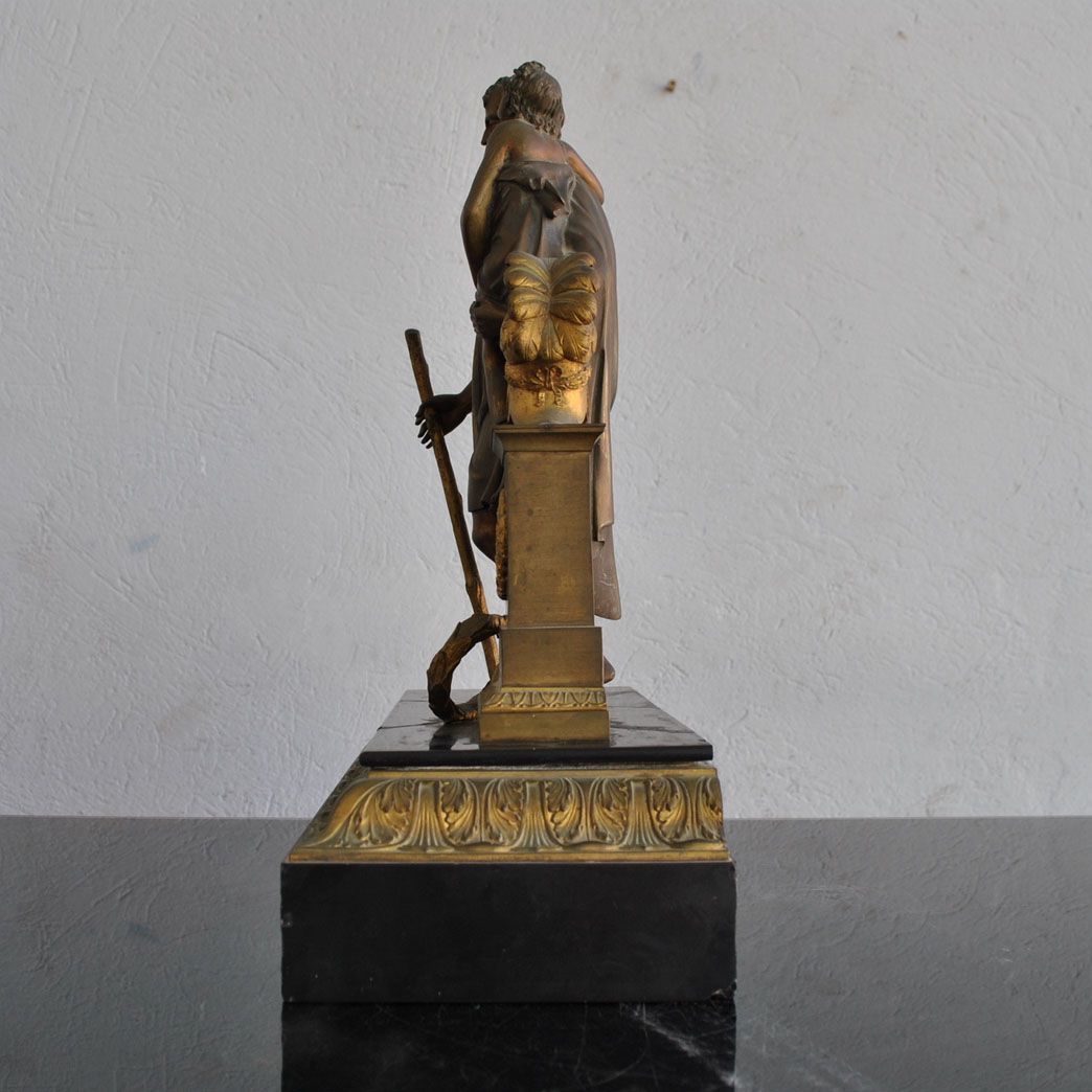 Bronze Representing Roman Soldier With Child Black Marble Base Xixth Century photo Home Decor