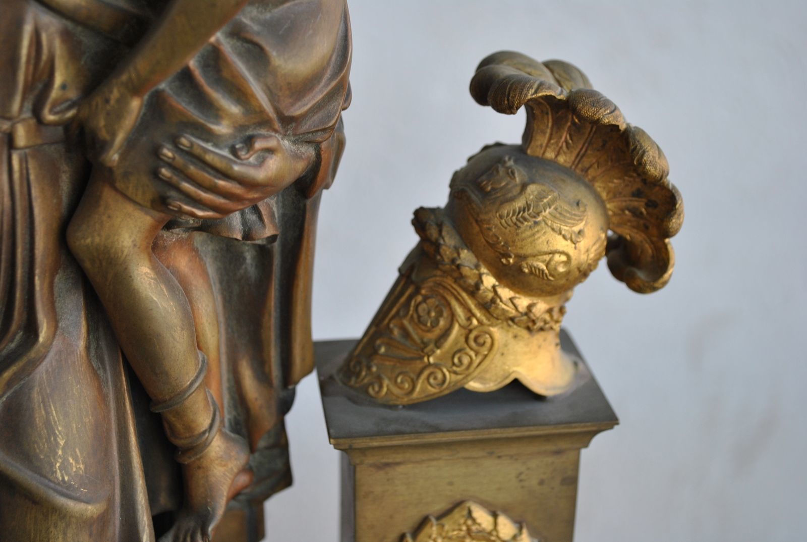 Bronze Representing Roman Soldier With Child Black Marble Base Xixth Century photo vinterior