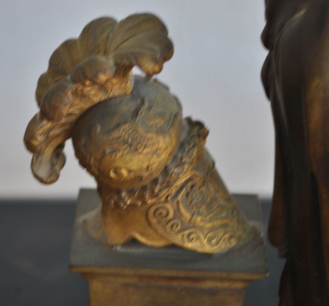 photo vinterior Bronze Representing Roman Soldier With Child Black Marble Base Xixth Century